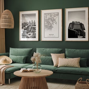 Boston Gallery Set, Printable Gallery Map, digitales Boston Poster, Set von 3, Boston, druckbare Wandkunst, Schwarzweißdrucke