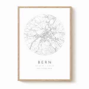 Impresión artística de Berna: mapa de la ciudad en azul y gris