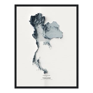 Mapa da Tailândia, impressão de mapa de elevação, arte de mapa, paisagem da Tailândia, arte geológica, arte topográfica, mapa de terreno, mapa geológico, arte de mapa