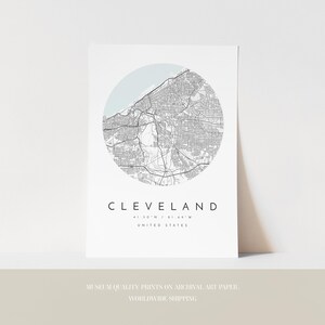 Stampa mappa di Cleveland: design minimalista grigio-blu - carta opaca immagine 3