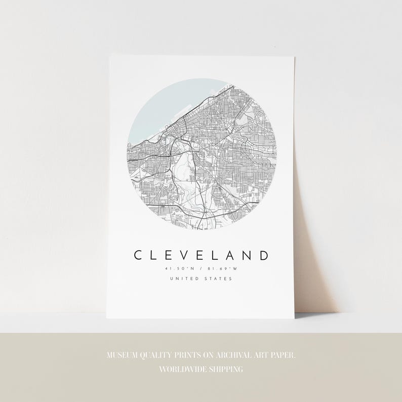 Stampa mappa di Cleveland: design minimalista grigio-blu - carta opaca immagine 3