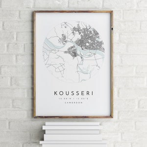 Carte de Kousseri, Kousseri, Cameroun, Plan de la ville, Carte de la ville natale, Impression de Kousseri, art mural, Affiche de la carte, Art de la carte minimaliste, mapologiste, cadeau