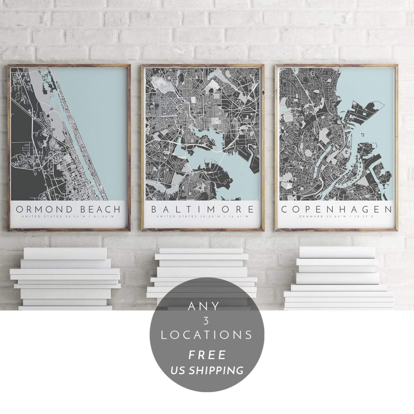 Personalized Map Print Set of Three Map Prints Custom - Etsy