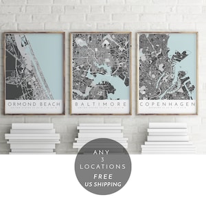 Impression de carte personnalisée, ensemble de trois, impressions de cartes, emplacements personnalisés, votre choix, carte personnalisée, carte de la ville natale, impression de carte, 30x40cm, 50x70cm