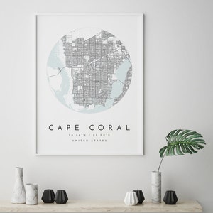 Cape Coral Map, Cape Coral, Florida, City Map, Home Town Map, Cape Coral Print, wall art, Map Poster, Minimalist Map Art, mapologist, gift