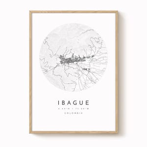 Impresión del mapa de Ibagué: Arte mural de la ciudad natal (papel mate, varios tamaños)