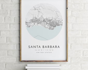 Santa Barbara Map, Santa Barbara, California, City Map, Home Town Map, Santa Barbara Print, wall art, Map Poster, Minimalist Map Art, gift