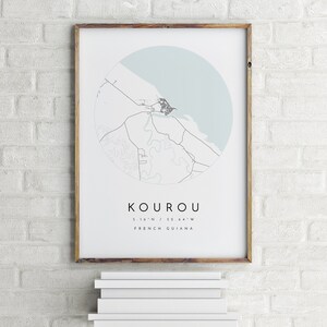 Carte de Kourou, Kourou, Guyane française, carte de la ville, carte de la ville natale, impression de Kourou, art mural, affiche de la carte, art de la carte minimaliste, mapologiste, cadeau