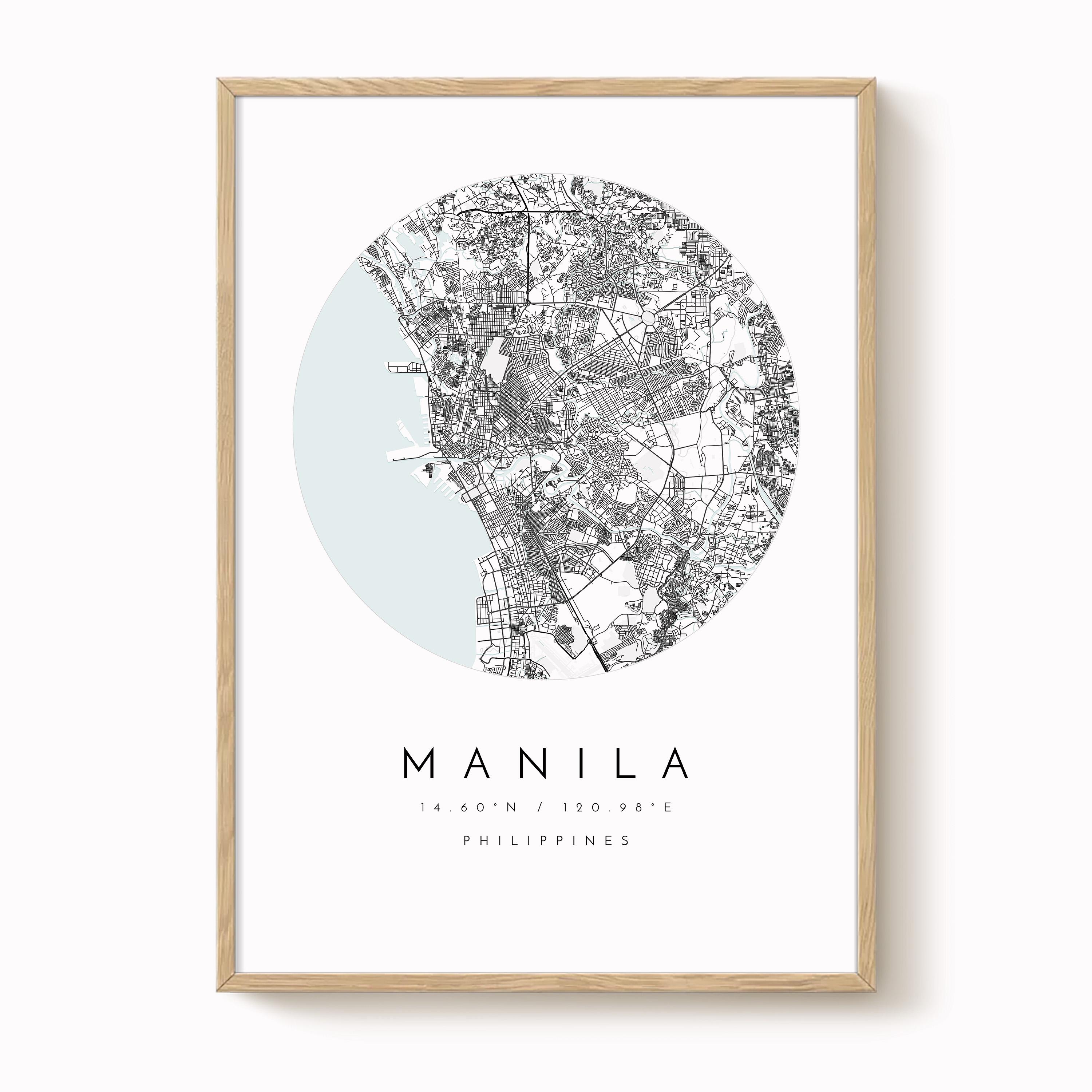 Color Manila Map Manila City Map Print - Soft Blue and Grey Minimalist Design - Etsy