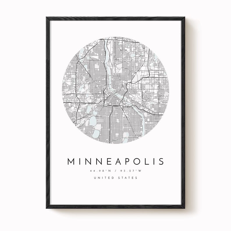 Minneapolis City Map Print: Modern Blue Grey Wall Art image 2