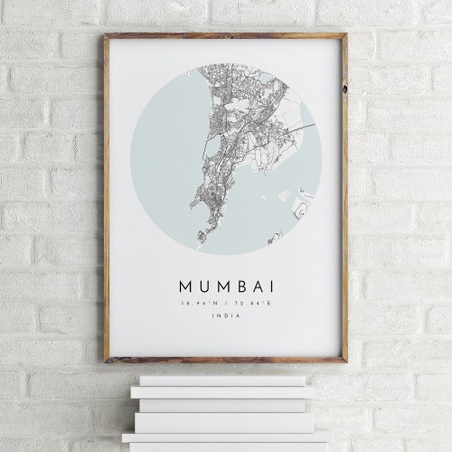 Mumbai Vintage Map Print Mumbai Map India Map Art Mumbai Etsy