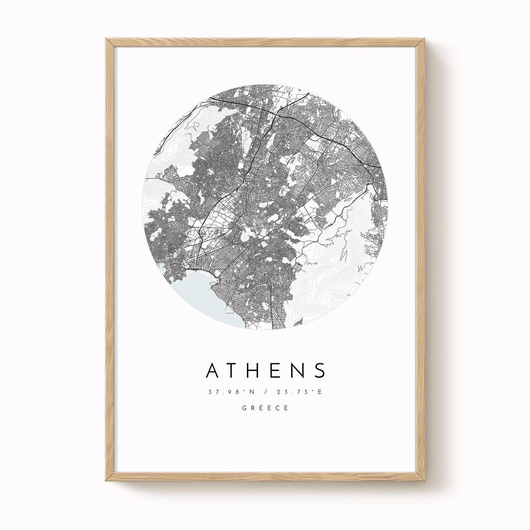 Athens City Map Print - Modern Minimalist Wall Decor - Etsy