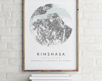 Kinshasa Map, Kinshasa, Democratic Republic Of Congo, City Map, Home Town Map, Kinshasa Print, wall art, Map Poster, Minimalist Map Art