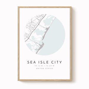 Mapa de Sea Isle City, Nueva Jersey, Nueva Jersey, mapa de la ciudad, mapa circular, impresión de Sea Isle City, arte mural, póster de mapas, arte minimalista de mapas, mapólogo