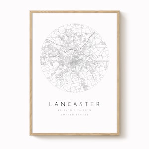 Wydruk mapy Lancaster: czysty, minimalistyczny design (papier artystyczny) zdjęcie 1