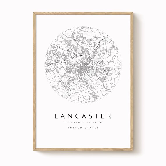 Lancaster Map Print: Clean Minimalist Design (Fine Art Paper)
