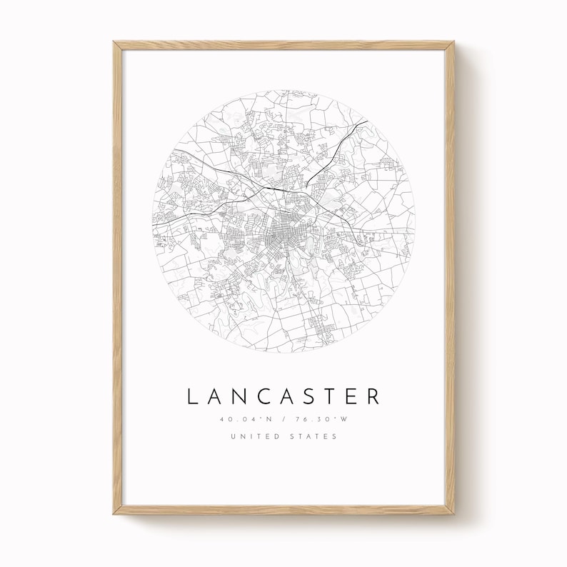 Wydruk mapy Lancaster: czysty, minimalistyczny design (papier artystyczny) zdjęcie 1
