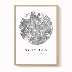 Santiago, Chile Map Print, Modern Minimalist Wall Art, Santiago Poster, Urban Map print
