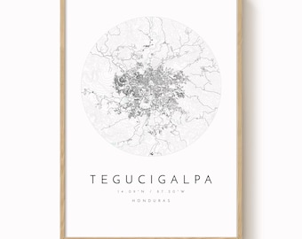 Mapa Tegucigalpy, wydruk, minimalistyczna sztuka miejska (delikatny błękit, szarość, wiele rozmiarów)