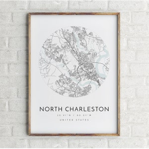 North Charleston Map, North Charleston, South Carolina, City Map, Home Town Map, North Charleston Print, wall art, Map Poster, Map Art, gift