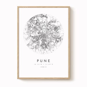 Pune Map Wall Art, Minimalist City Design (Multiple Sizes Available)