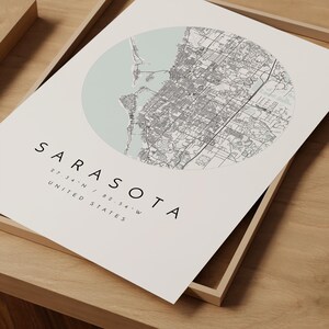 Sarasota Map Print: Minimalist Blue Grey City Wall Art image 9