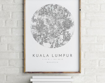 canvas wall art Kuala Lumpur Map Canvas Print Malaysia Gift Minimalistic Artwork canvas print City Maps Wall Art M675