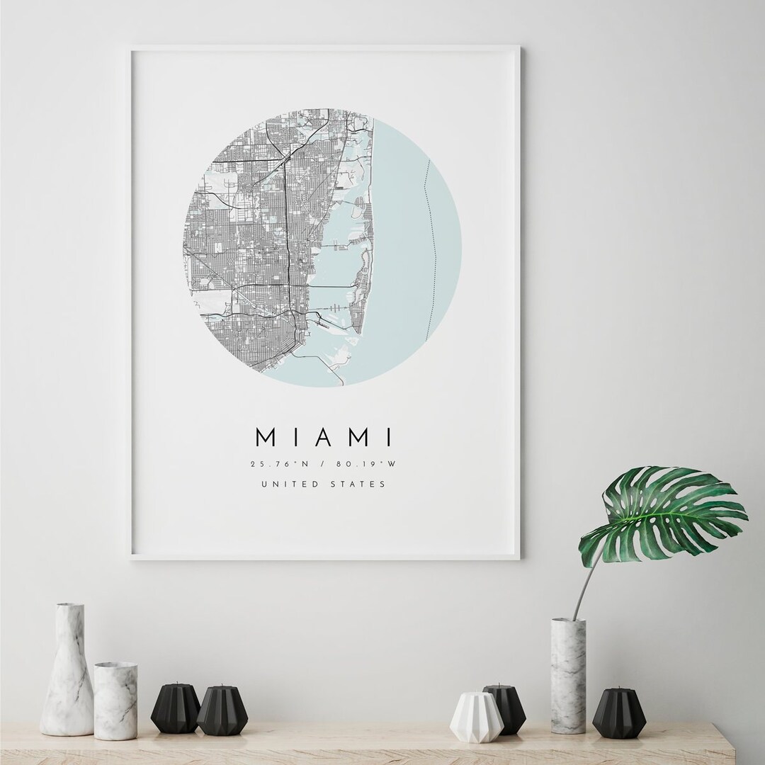 Miami Map, Map of Miami, Miami, Print of Miami, City Map, City Map ...
