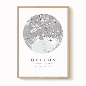 Queens, New York Map Print, Modern Minimalist Wall Art, Queens Poster, Urban Map print