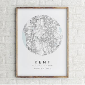 Kent Karte, Kent, Washington, Stadt Karte, Heimatstadt Karte, Kent Print, Wandkunst, Karte Poster, Minimalist Map Art, Mapologe, Geschenk, Circle Map Art