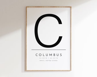 Columbus, Ohio, Impresión tipográfica, cartel digital, Columbus OH, arte de pared digital, descargar cartel, arte imprimible, imprimir en casa