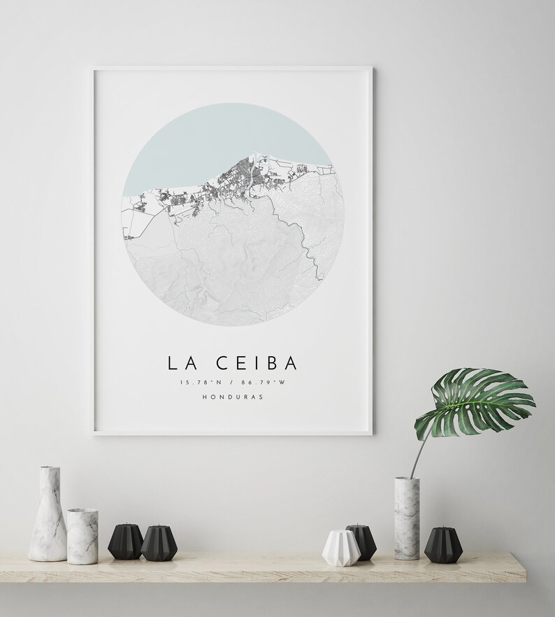 Carte de La Ceiba, La Ceiba, Honduras, carte de la ville, carte de la ville natale, impression de La Ceiba, art mural, affiche de la carte, art de la carte minimaliste, mapologiste, cadeau image 3