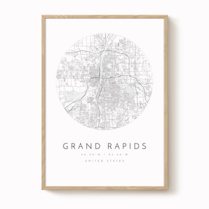 Stampa della mappa di Grand Rapids, Michigan, arte murale minimalista moderna, poster di Grand Rapids, stampa della mappa urbana