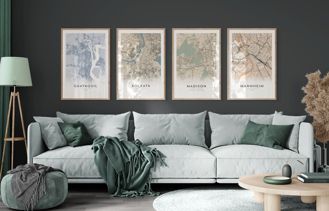 Personalized Map Print, Set of Four, Map Prints, Custom Locations, City ...