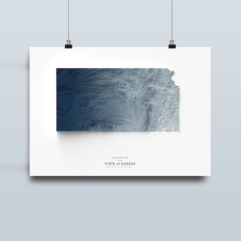 Topography Vector Kansas Kansas Map, Kansas State Map Print, Map Artwork, Kansas Landscape ...