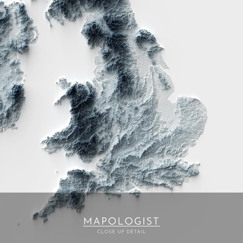 British Isles Map, Elevation Map Print, Map Artwork, British Isles