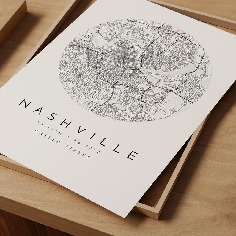 Nowoczesny wydruk mapy Nashville – neutralne kolory na matowym papierze zdjęcie 9