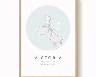 Mapa Seszeli, wydrukowana w stylu minimalistycznym, Victoria (różne rozmiary)
