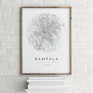 Carte de Kampala, Kampala, Ouganda, carte de la ville, carte de la ville natale, impression de Kampala, art mural, carte affiche, art de la carte minimaliste, mapologiste, cadeau