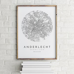Carte d'Anderlecht, Anderlecht, Belgique, carte de la ville, carte de la ville natale, impression d'Anderlecht, art mural, affiche de la carte, art de la carte minimaliste, mapologiste, cadeau