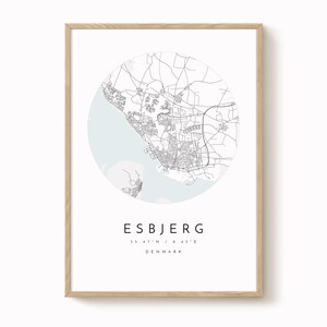 Esbjerg City Map Print: Minimalist Blue Grey Wall Art