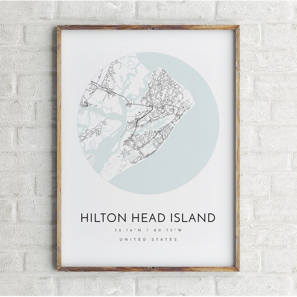 Carte de Hilton Head, Hilton Head, Caroline du Sud, carte de la ville, carte de la ville natale, impression de l'île de Hilton Head, art mural, carte affiche, art de la carte minimaliste