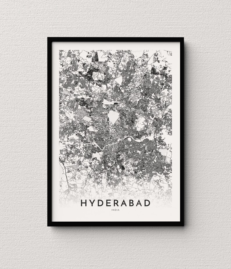 Hyderabad Map Hyderabad India City Map Print Map Poster Etsy UK