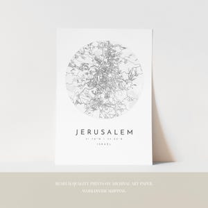 Minimalist Jerusalem Map Poster - Soft Blue, Grey Tones image 3
