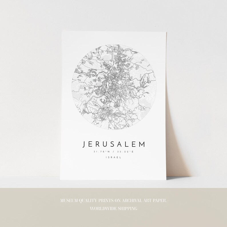 Minimalist Jerusalem Map Poster - Soft Blue, Grey Tones image 3