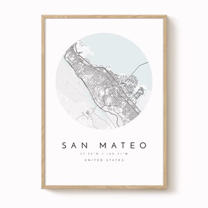 San Mateo Map Print: Modern Minimalist Wall Art (Fine Matte Paper) image 1