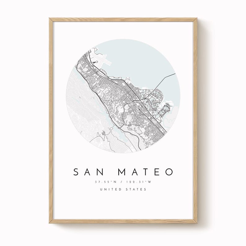 San Mateo Map Print: Modern Minimalist Wall Art (Fine Matte Paper) image 1