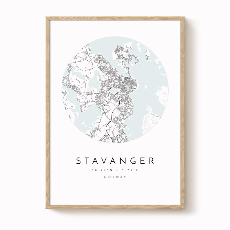 Stavanger Map Print: Scandinavian Minimalist Design (Matte Paper) image 1