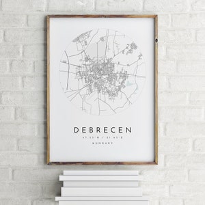 Carte de Debrecen, Debrecen, Hongrie, carte de la ville, carte de la ville natale, impression de Debrecen, art mural, carte affiche, art de la carte minimaliste, mapologiste, cadeau