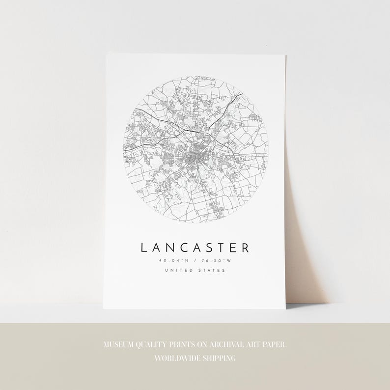 Wydruk mapy Lancaster: czysty, minimalistyczny design (papier artystyczny) zdjęcie 3
